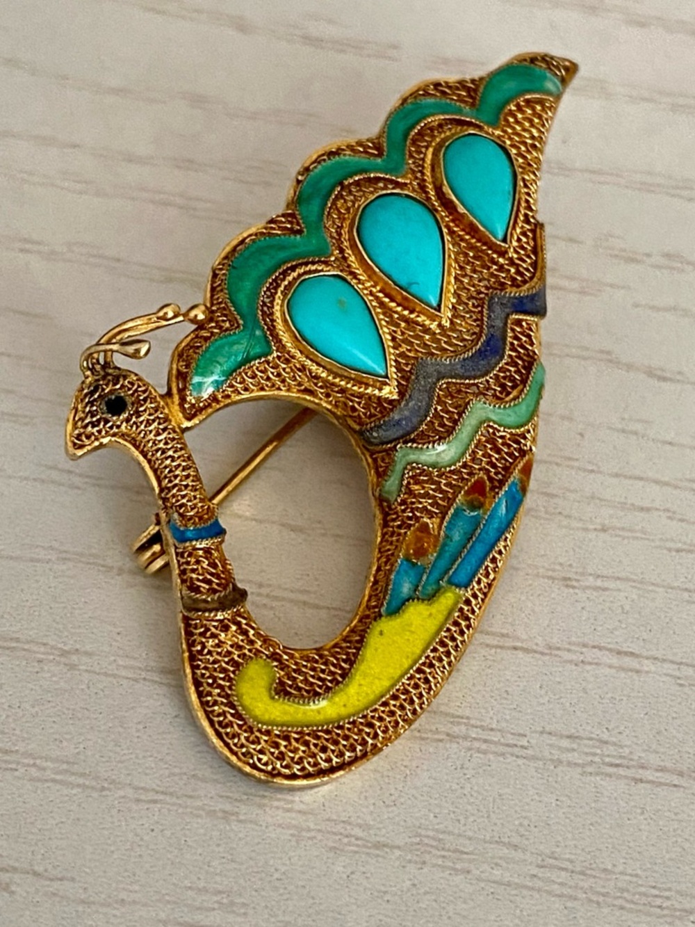 Vintage Chinese Export Silver Peacock Bird Brooch